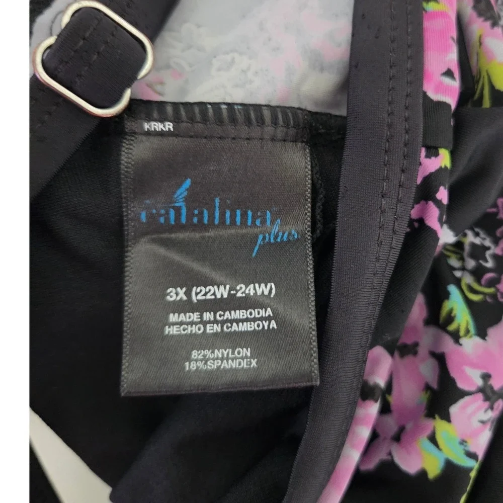 Catalina Plus Floral Tankini Swim Tops Lot of 2 Black Pink Tropical 3X 22W-24W